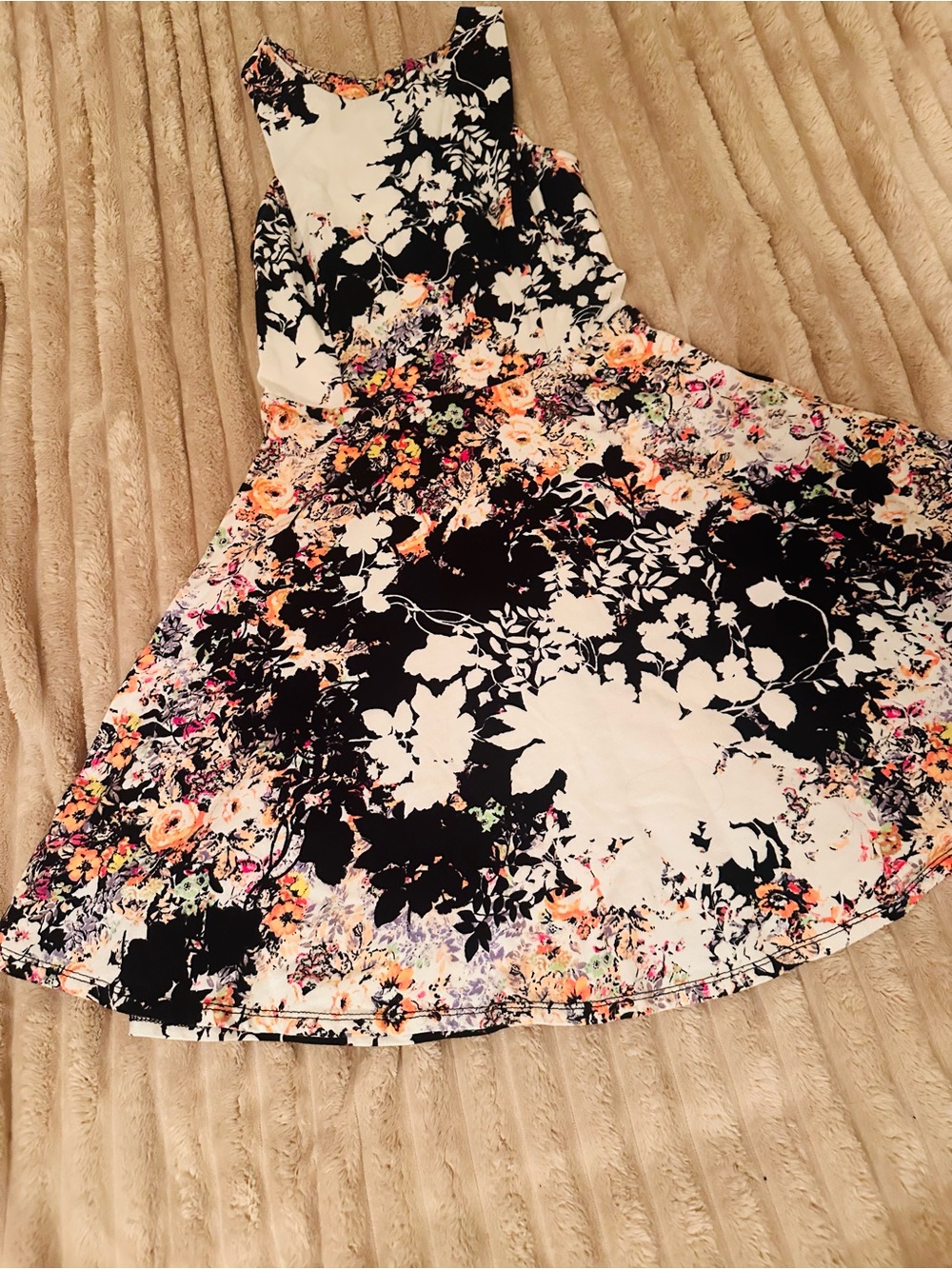 Xhilaration Floral Fit-and-Flare Dress in Black, White, Peach